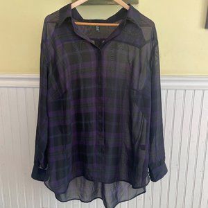 Lauren Ralph Lauren Purple and Black plaid sheer button up 2X